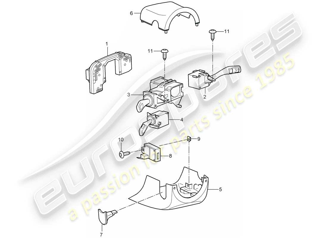 porsche 2007 (cayenne e1 9pa) interruptor de la columna de dirección diagrama de piezas
