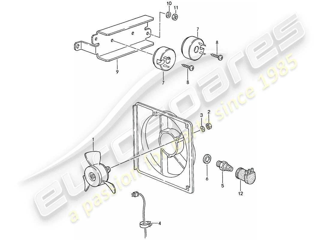 porsche 1990 (944) ventilador eléctrico diagrama de piezas