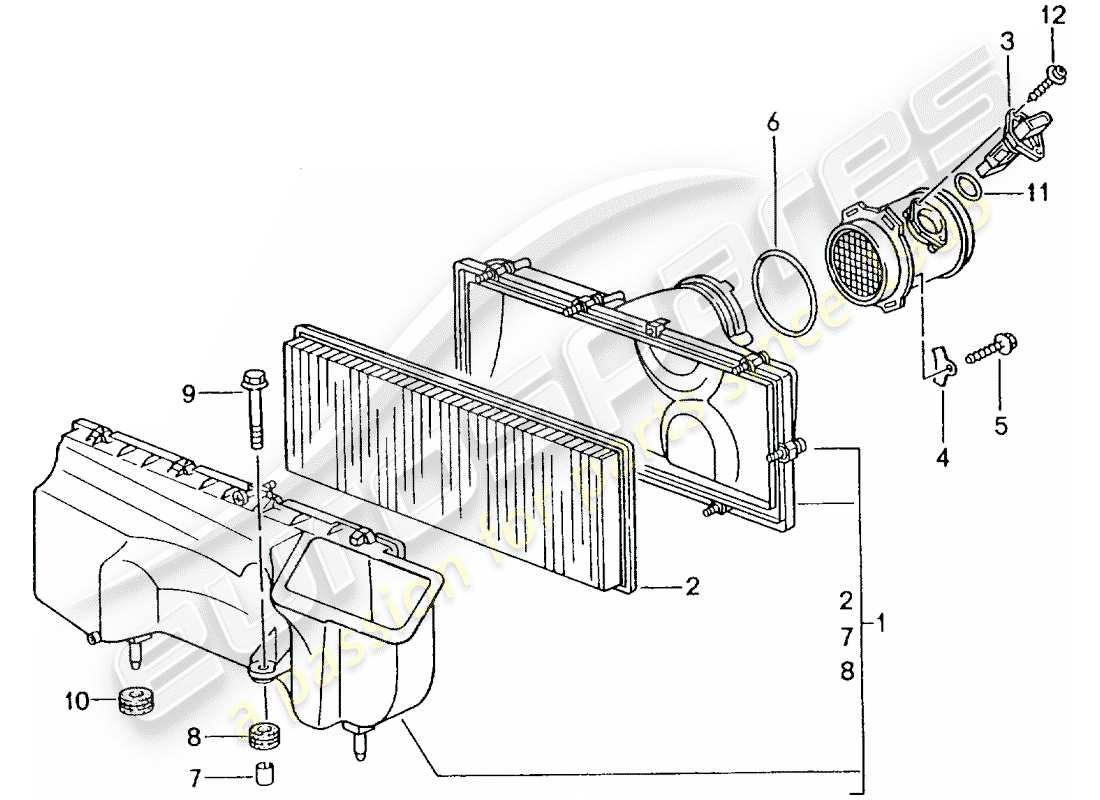 porsche 2002 (996 gt3) diagrama de piezas del limpiador de aire