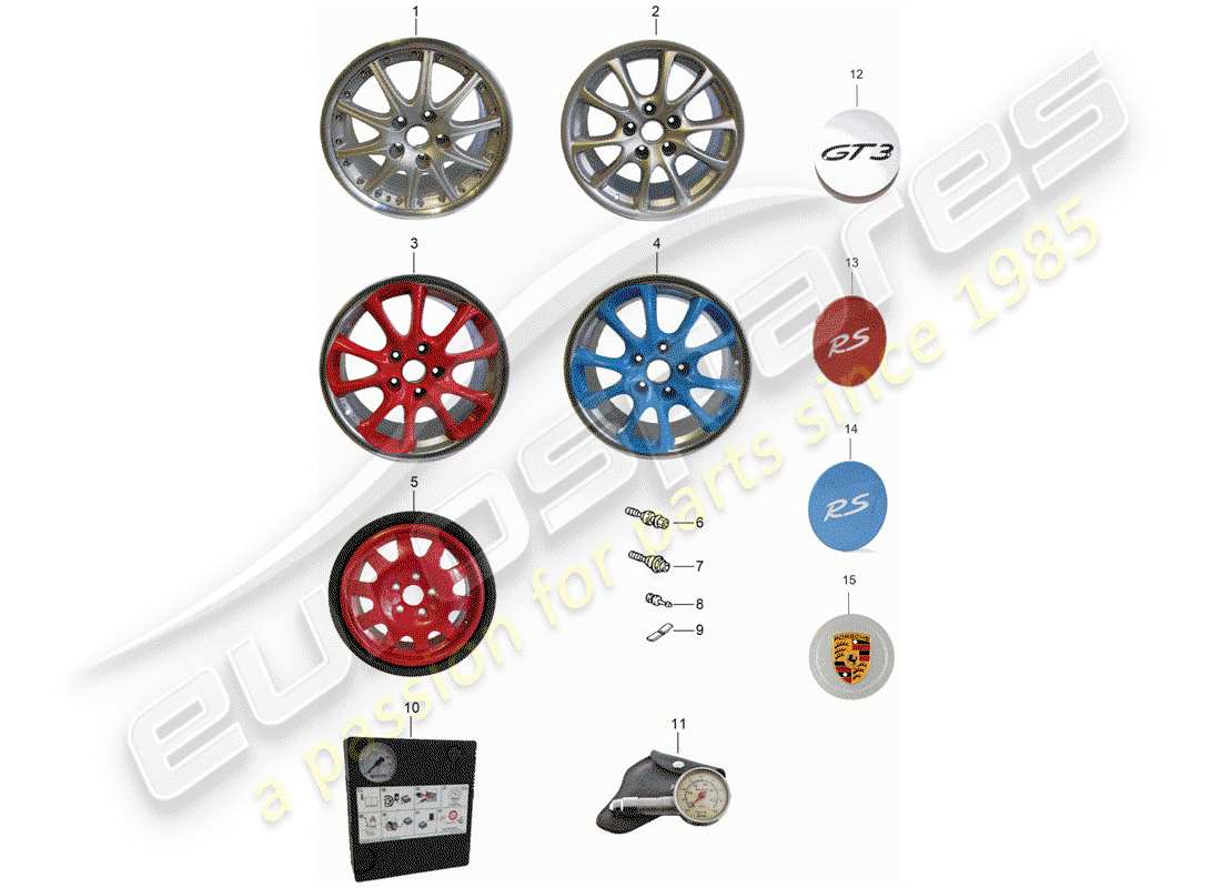 porsche 2002 (996 gt3) ruedas diagrama de piezas