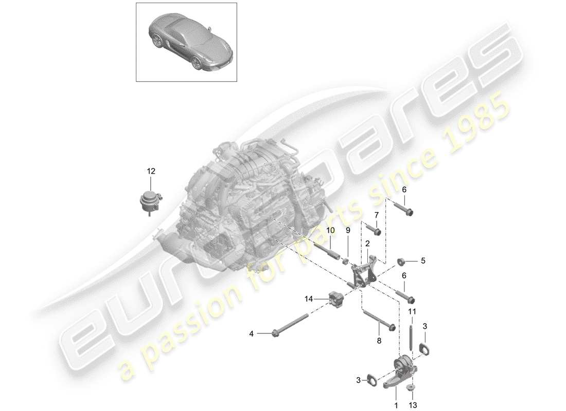 porsche 2012 (981 boxster) diagrama de piezas de suspensión del motor