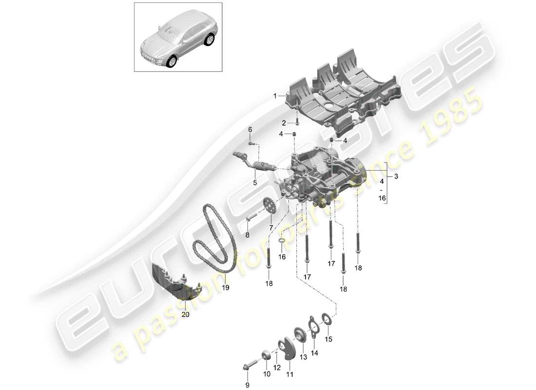 porsche 2018 (macan) placa deflectora de aceite diagrama de piezas