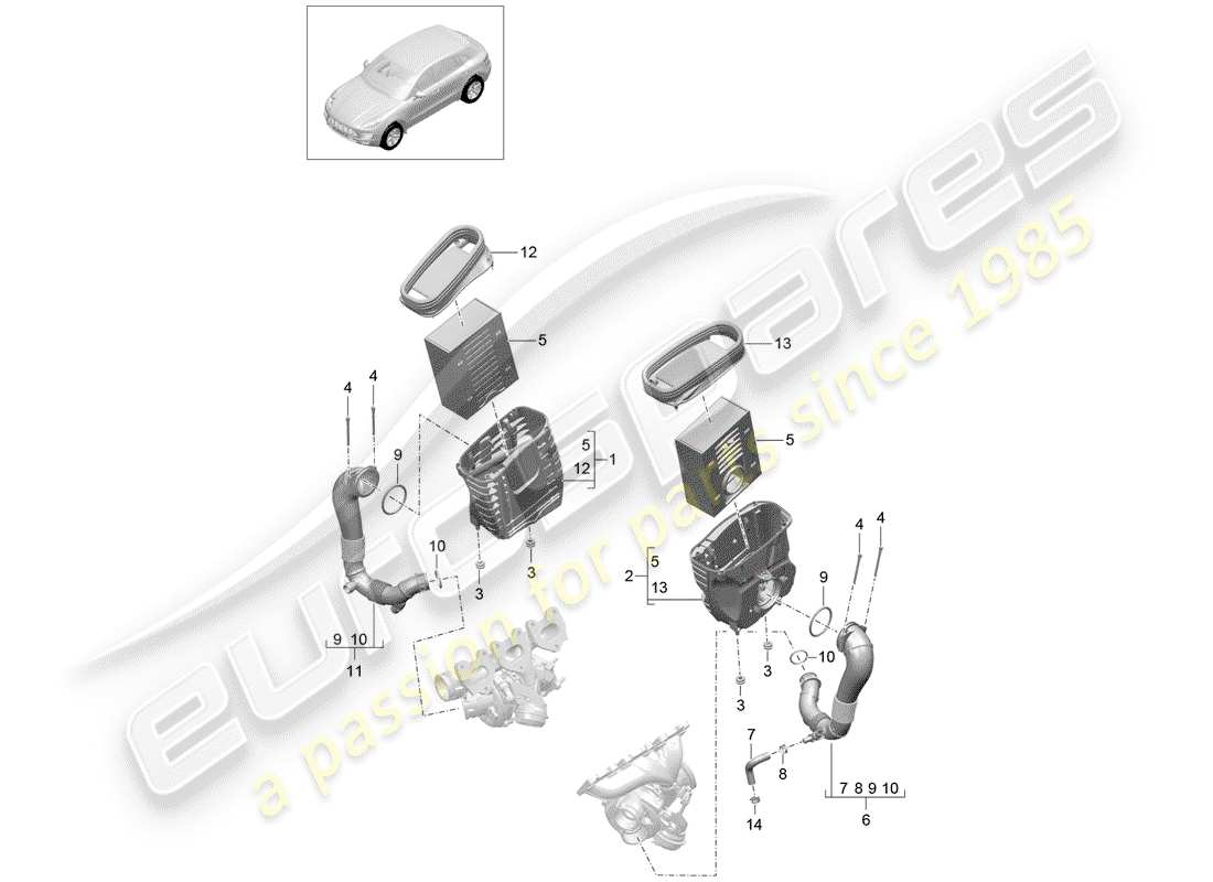 porsche 2016 (macan) filtro de aire con conexión diagrama de piezas