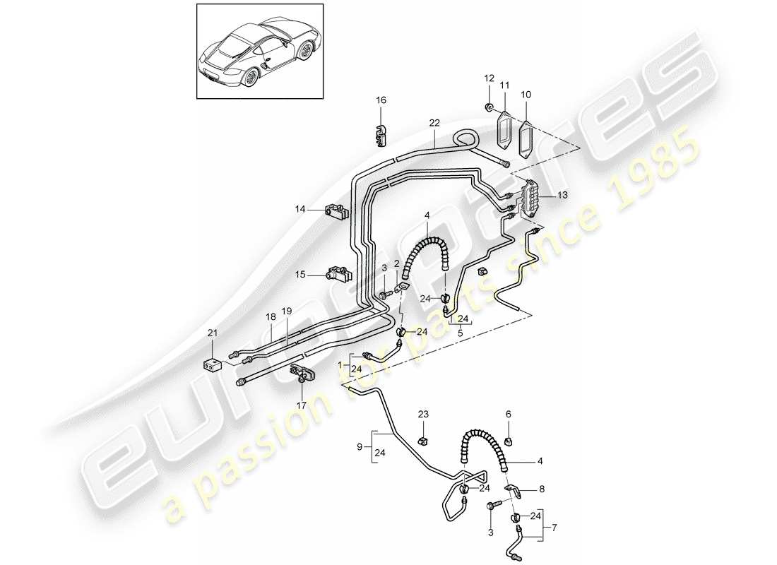 porsche 2012 (987 cayman) diagrama de piezas de la línea de freno