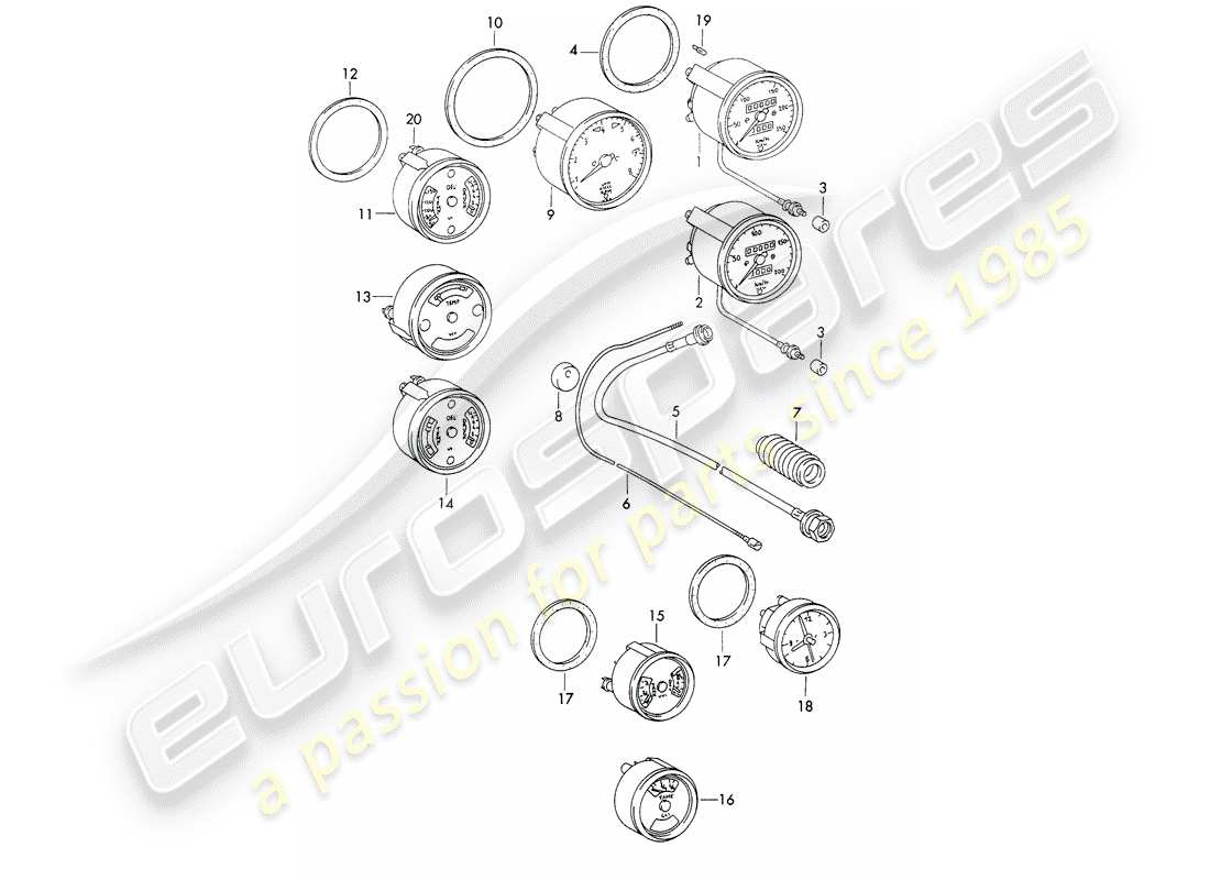 porsche 1970 (911) instruments diagrama de piezas
