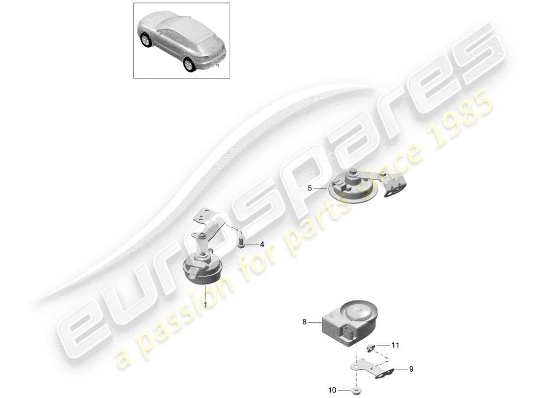 porsche 2014 (macan) cuerno de fanfarria diagrama de piezas