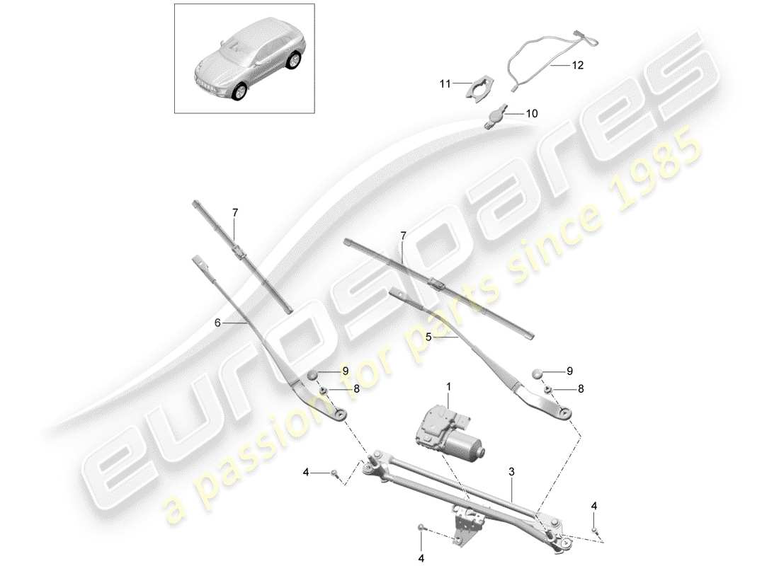 porsche 2014 (macan) sistema limpiaparabrisas compl. diagrama de piezas