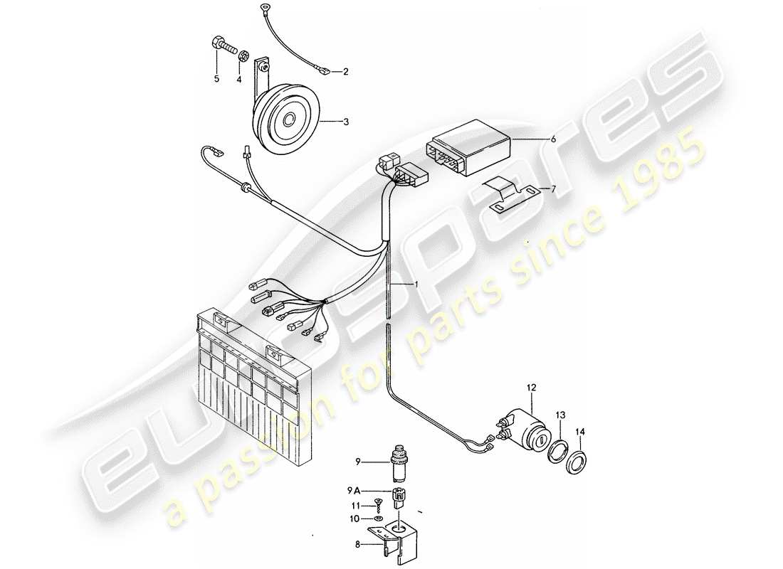 porsche 1986 (944) diagrama de piezas del sistema de alarma