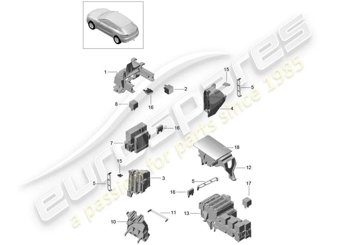 porsche 2016 (macan) caja de fusibles diagrama de piezas