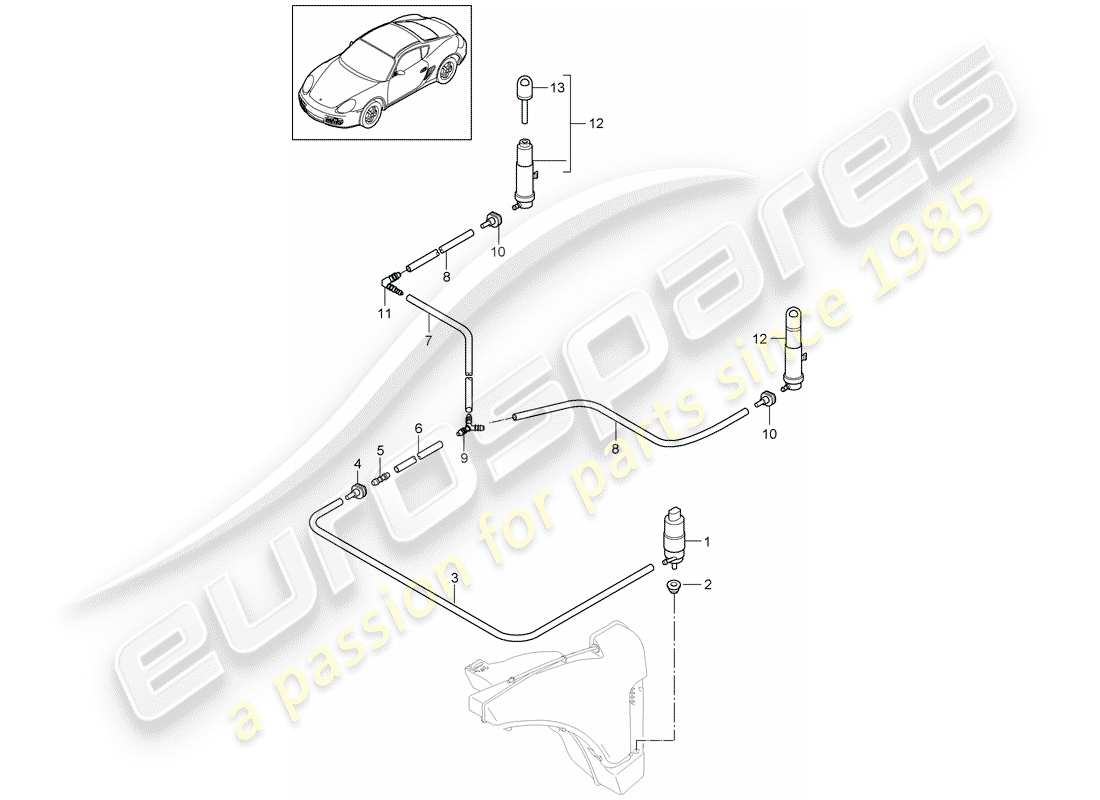 porsche 2012 (987 cayman) sistema arandela diagrama de piezas