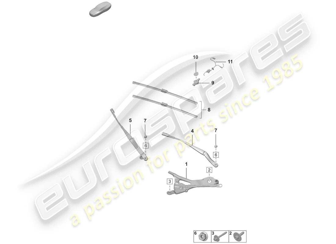 porsche 2020 (992-1) sistema limpiaparabrisas compl. diagrama de piezas