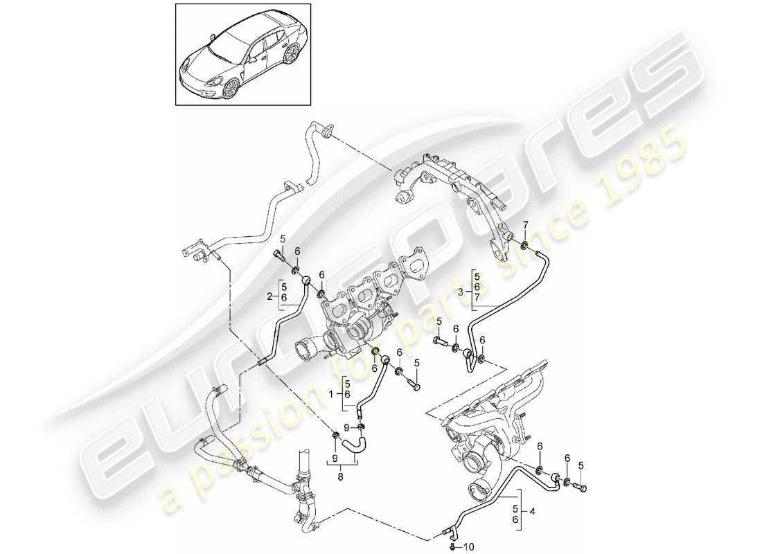 porsche 2011 (panamera 970) tubo de agua diagrama de piezas