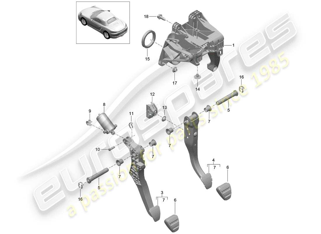 porsche 2017 (718 boxster) brake and acc. pedal assembly diagrama de piezas