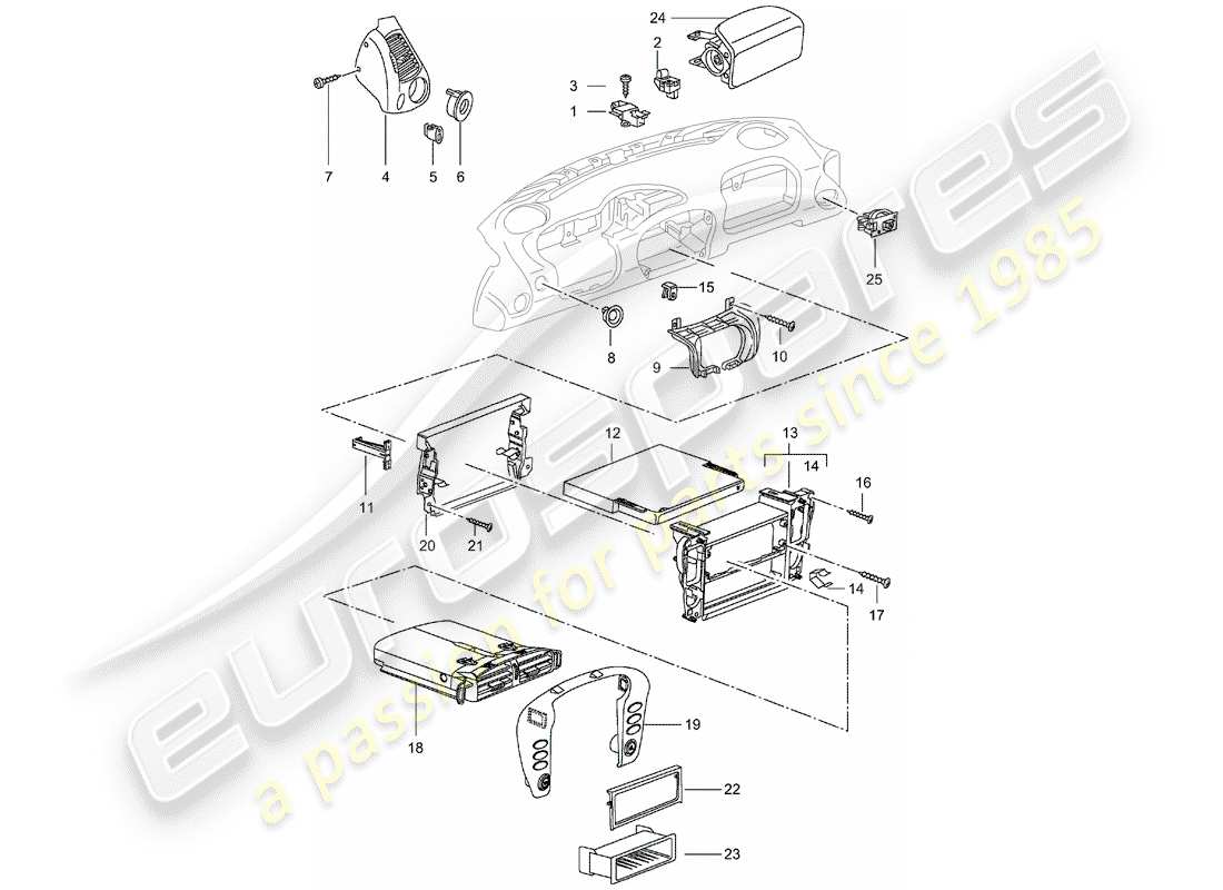 porsche 2003 (996 turbo / gt2) accesorios - adorno del panel de salpicadero diagrama de piezas