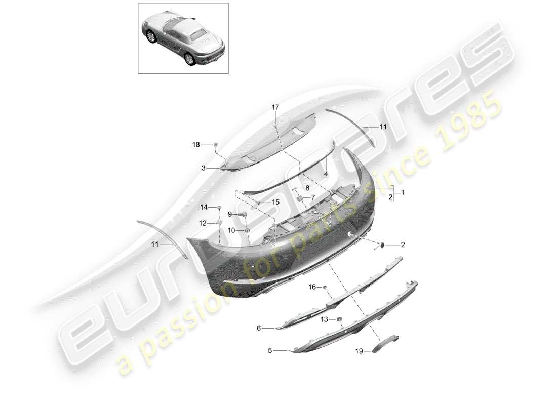 porsche 2017 (718 boxster) diagrama de piezas del parachoques