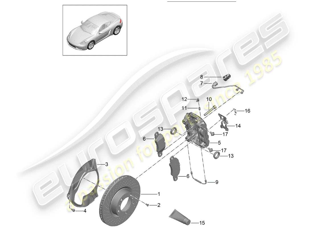 porsche 2020 (718 cayman) frenos de disco diagrama de piezas