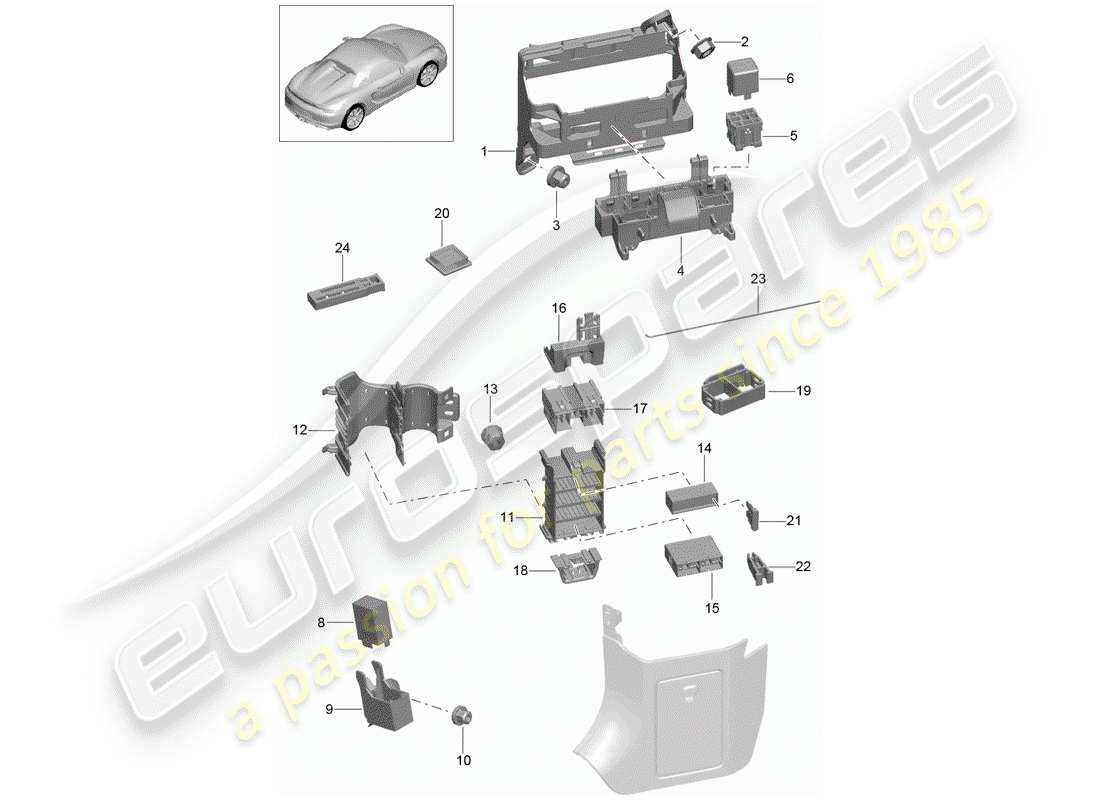 porsche 2016 (981 boxster spyder) diagrama de piezas de la caja de fusibles/placa de relé