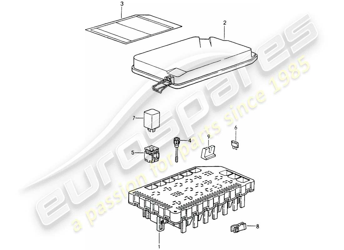 porsche 1993 (964) caja de fusibles/placa de relés diagrama de piezas
