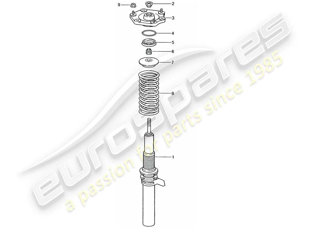 porsche 2003 (996 gt3) suspensión - puntal amortiguador diagrama de piezas