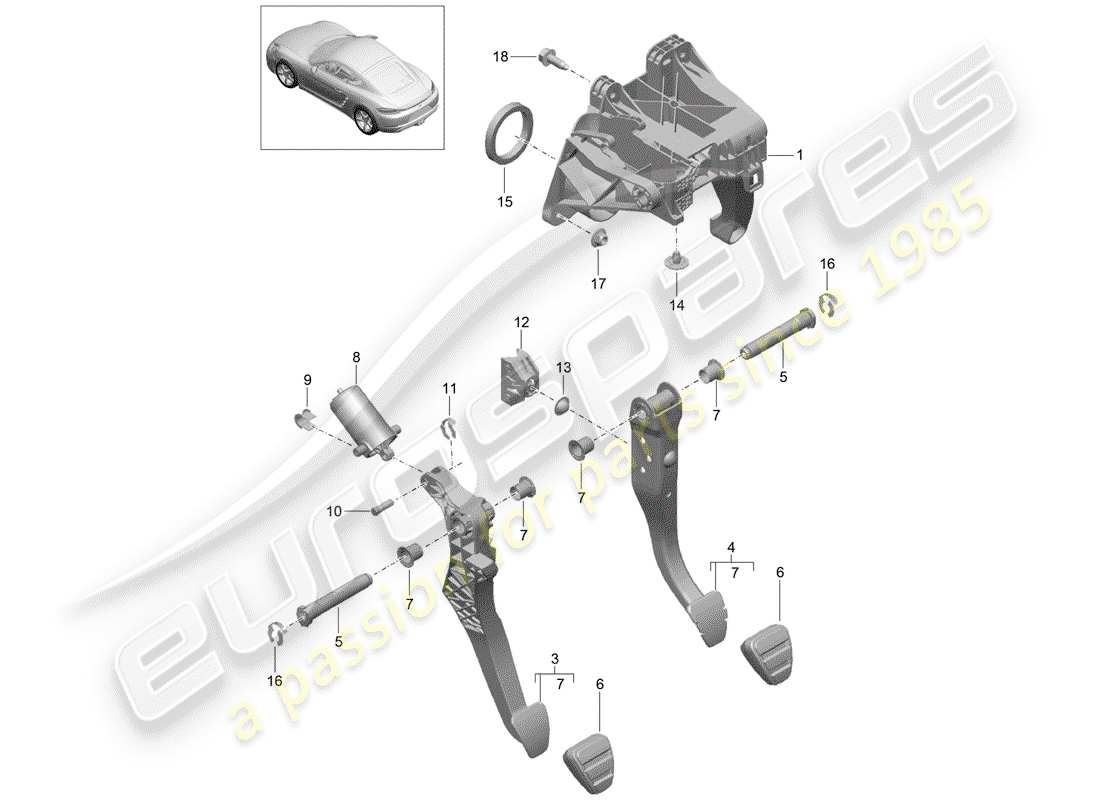 porsche 718 cayman (2020) freno y acc. diagrama de piezas del conjunto del pedal