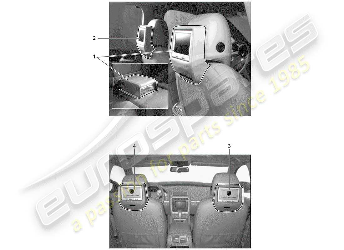 porsche 2011 (tequipment cayenne) sistema de entretenimiento del asiento trasero diagrama de piezas