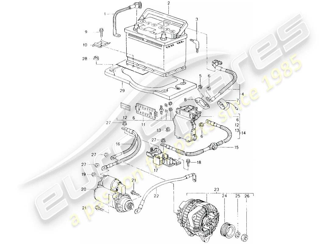 porsche 2000 (986 boxster) bateria - extraccion central - arranque - alternador diagrama de partes