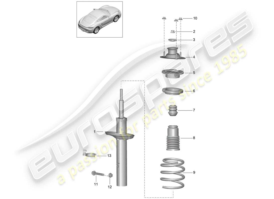 porsche 2019 (718 cayman) diagrama de piezas del amortiguador