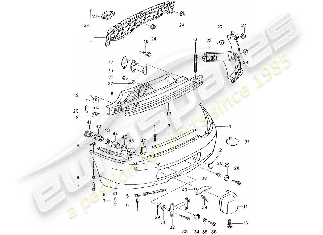 porsche 2001 (986 boxster) parachoque diagrama de piezas