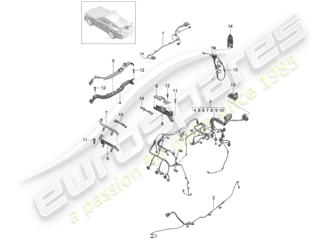 porsche 2016 (991-1 r/gt3/rs) cableando arneses diagrama de piezas