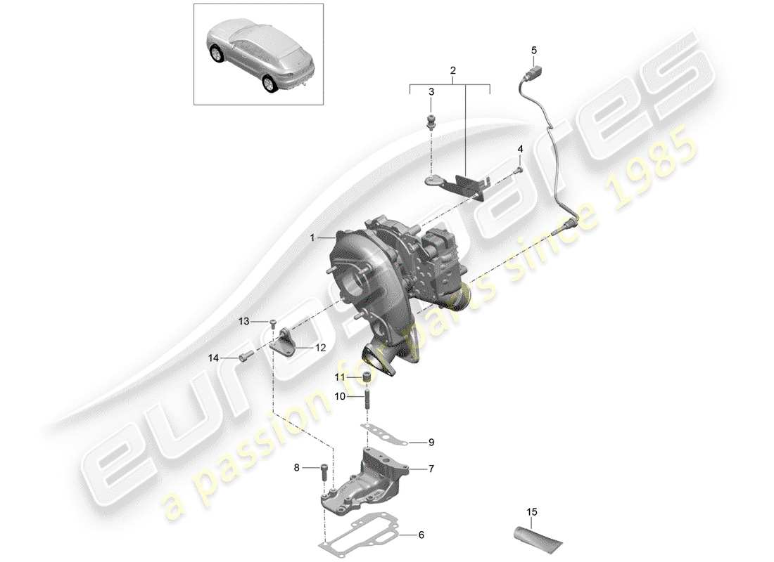 porsche 2015 (macan) turbocompresor de gases de escape diagrama de piezas