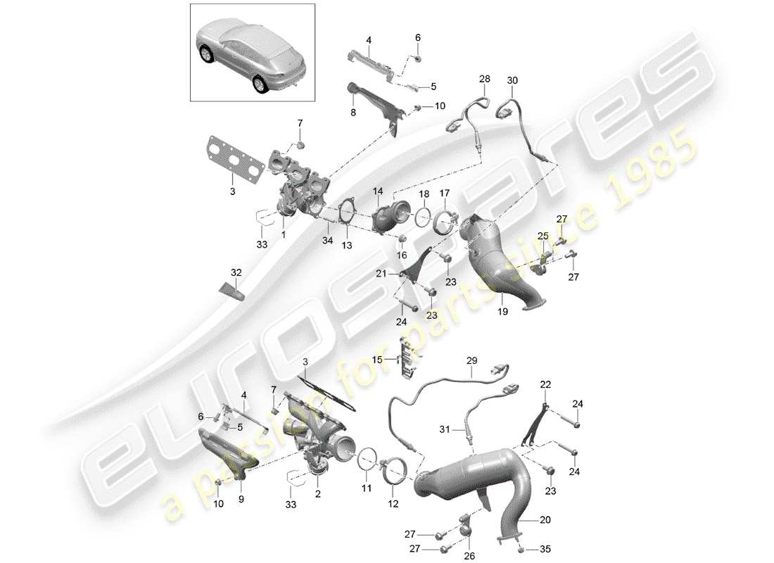 porsche 2015 (macan) sistema de escape diagrama de piezas