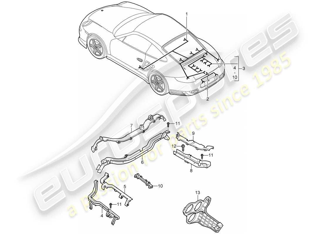 porsche 2013 (997-2 turbo / gt2 rs) cableando arneses diagrama de piezas