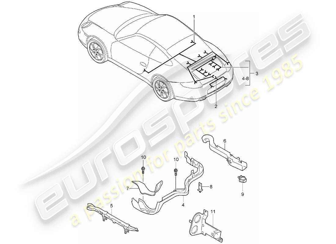 porsche 2007 (997-1) cableando arneses diagrama de piezas