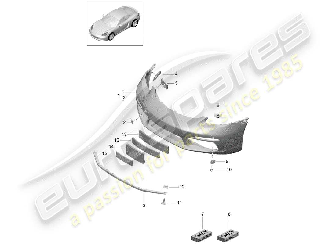 porsche 718 cayman (2020) diagrama de piezas del parachoques