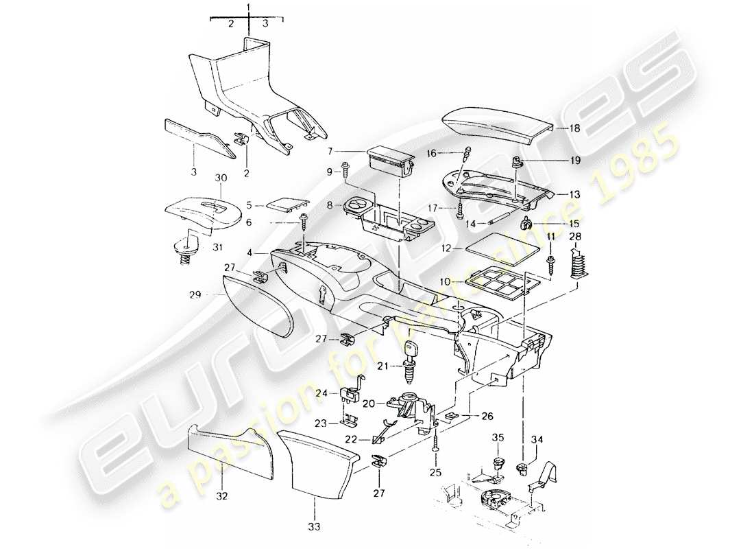 porsche 2000 (986 boxster) diagrama de piezas de la consola central
