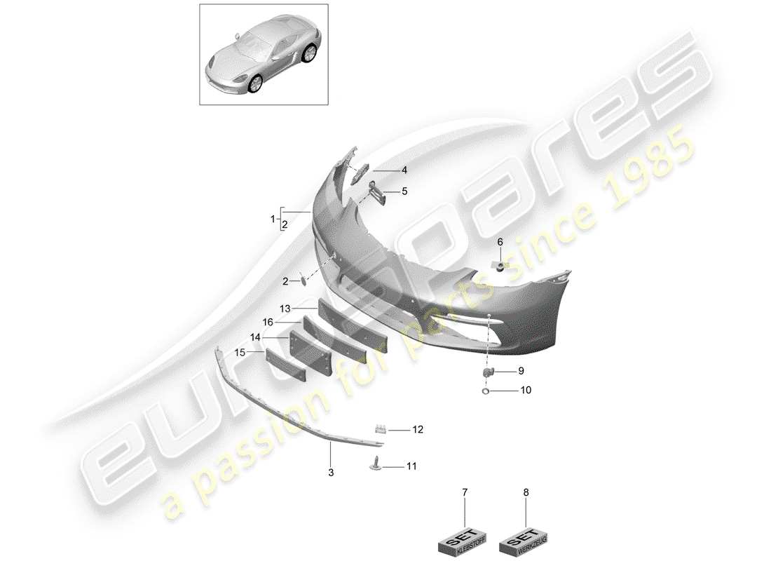 porsche 2019 (718 cayman) diagrama de piezas del parachoques