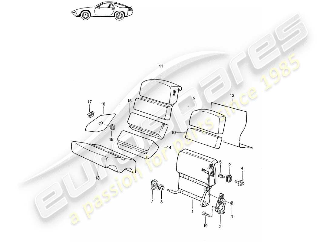 porsche seat 944/968/911/928 (1997) asiento de emergencia - d - mj 1985>> - mj 1986 diagrama de piezas