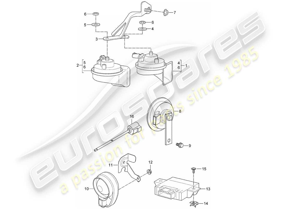 porsche 2007 (997-1) cuerno de fanfarria diagrama de piezas