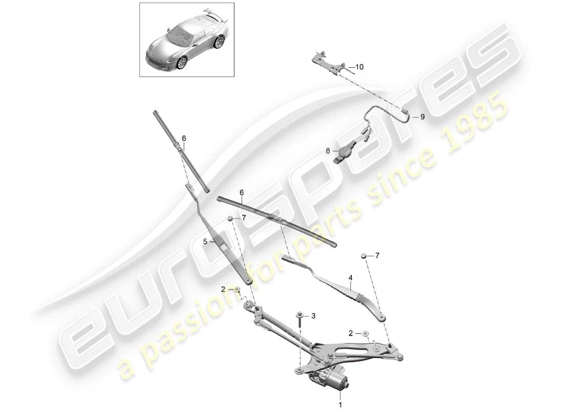porsche 991r/gt3/rs (2015) sistema limpiaparabrisas compl. diagrama de piezas