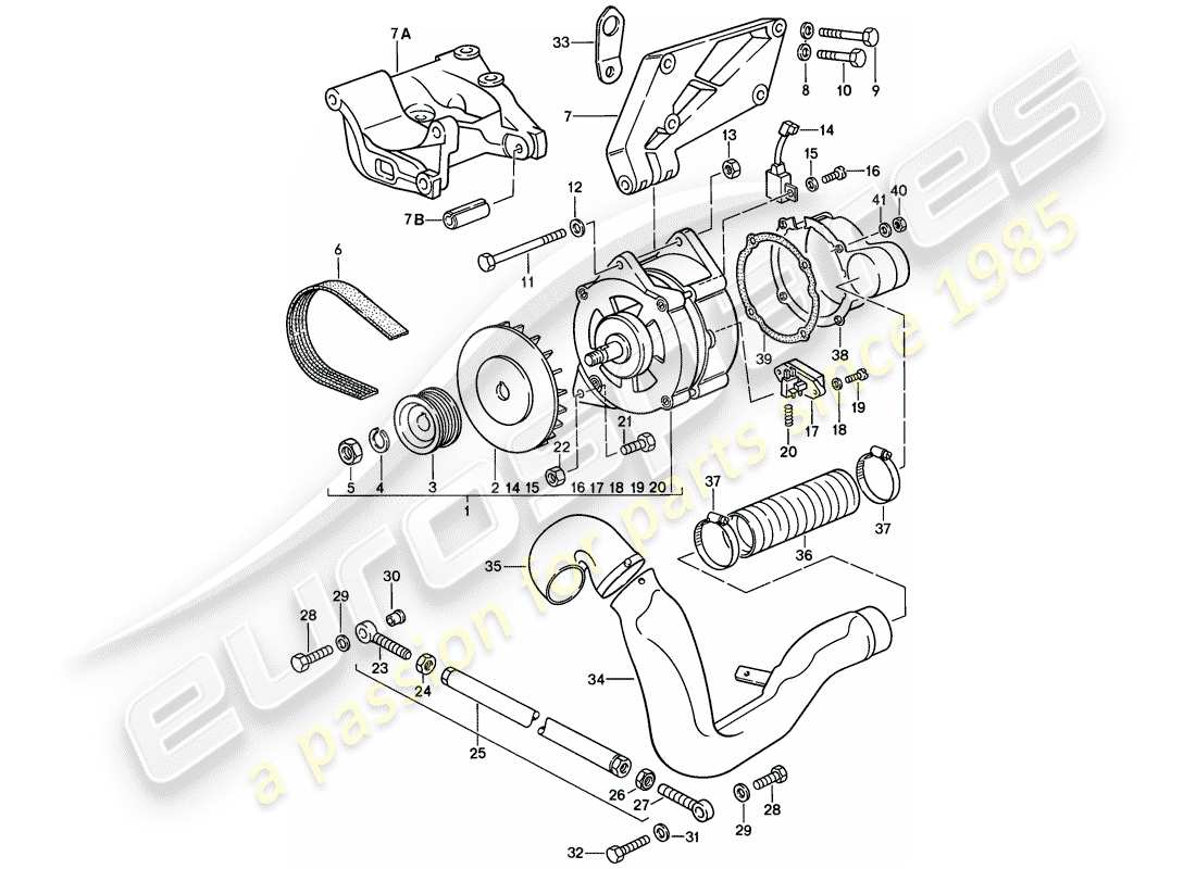 porsche 1986 (944) alternador - con: - sujetadores diagrama de piezas