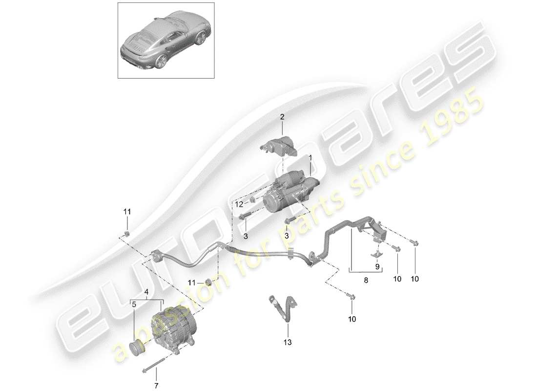 porsche 991 turbo (2020) diagrama de piezas del arranque