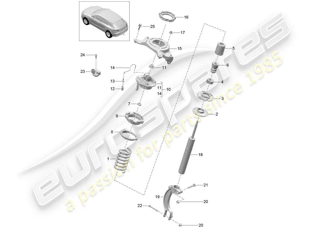 porsche macan (2016) diagrama de piezas de suspensión de resorte de acero