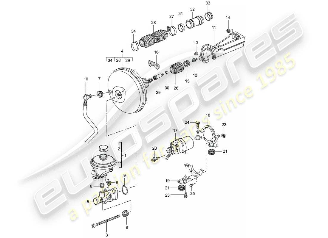porsche 2005 (996) cilindro maestro de freno - refuerzo de freno - bomba de embrague diagrama de piezas