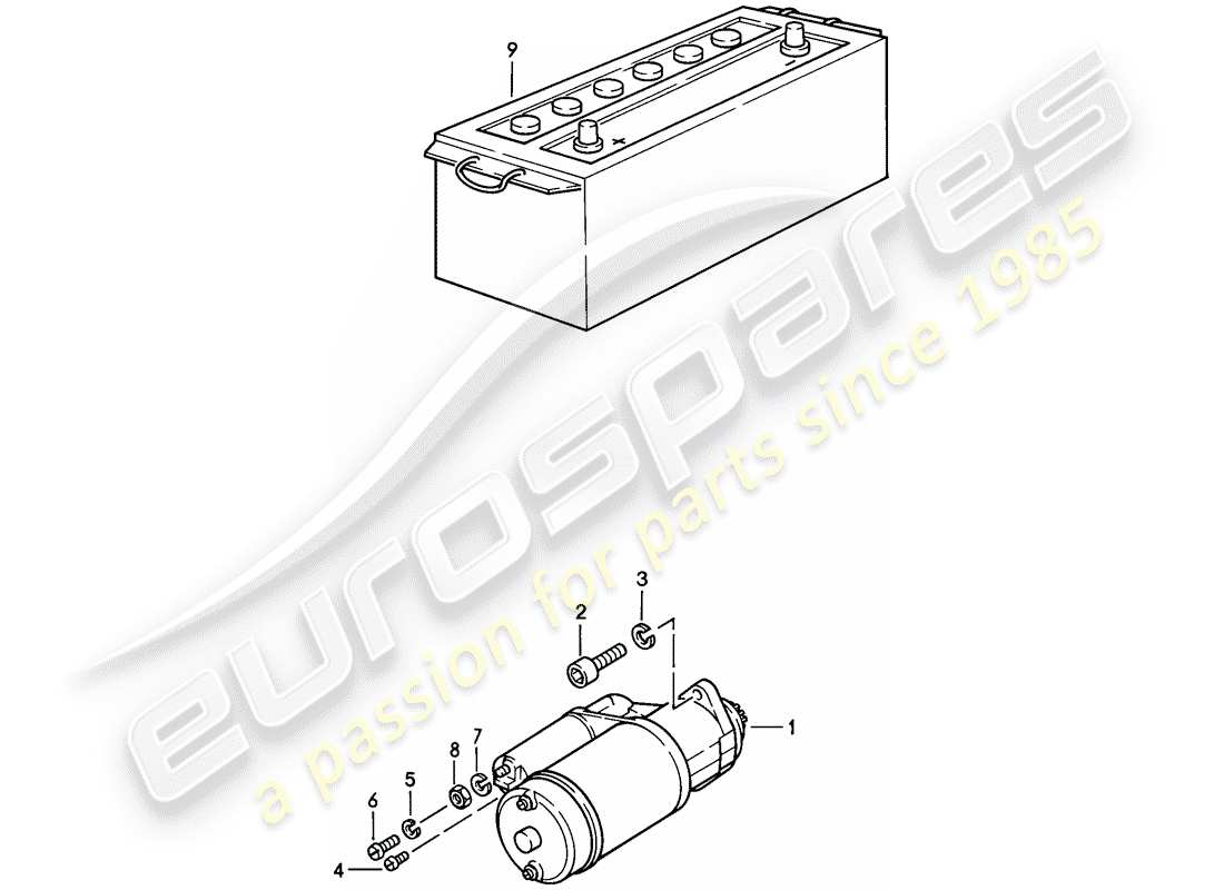 porsche 1984 (928) arranque - batería diagrama de piezas