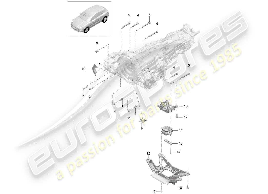 porsche 2018 (macan) piezas de montaje para motor y diagrama de piezas