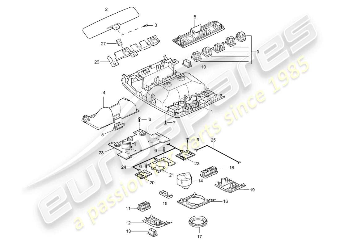 porsche 2003 (cayenne e1 9pa) techo de consola diagrama de piezas