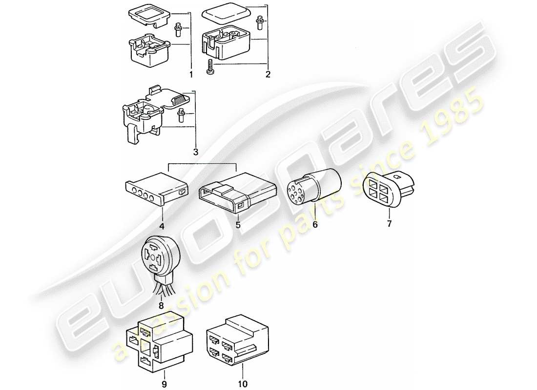 porsche 1990 (944) carcasa del conector - 4-pole diagrama de piezas