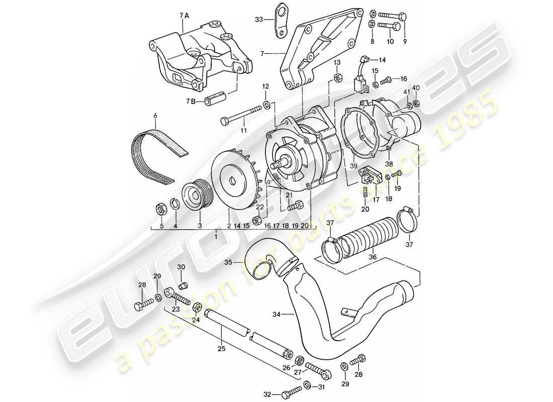 porsche 1990 (944) alternador - con: - sujetadores diagrama de piezas