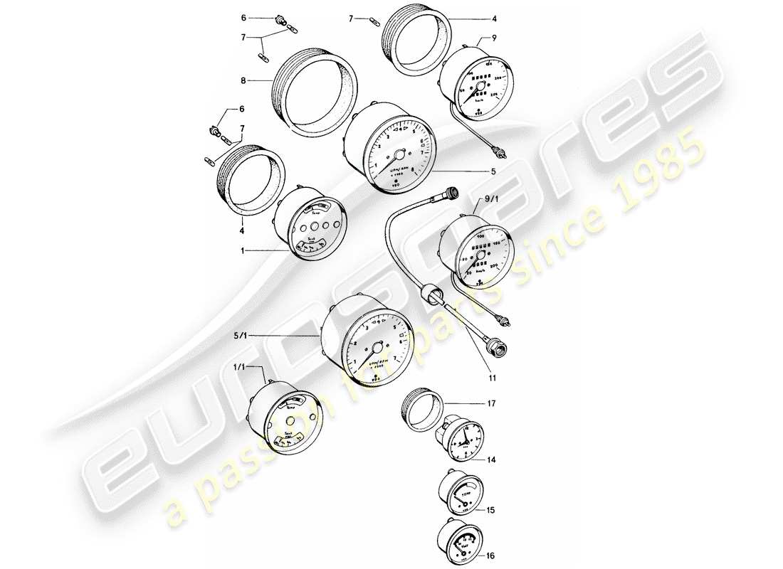 porsche 1976 (914) instruments diagrama de piezas