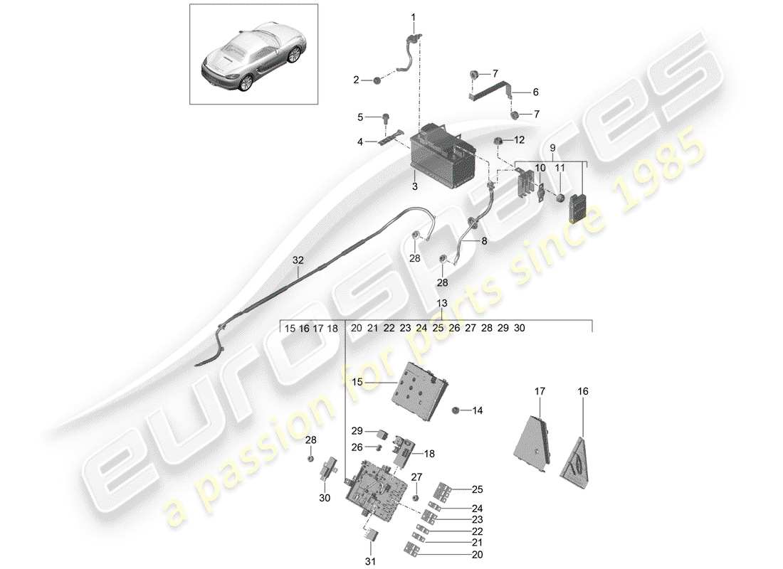 porsche 2012 (981 boxster) diagrama de piezas de la batería